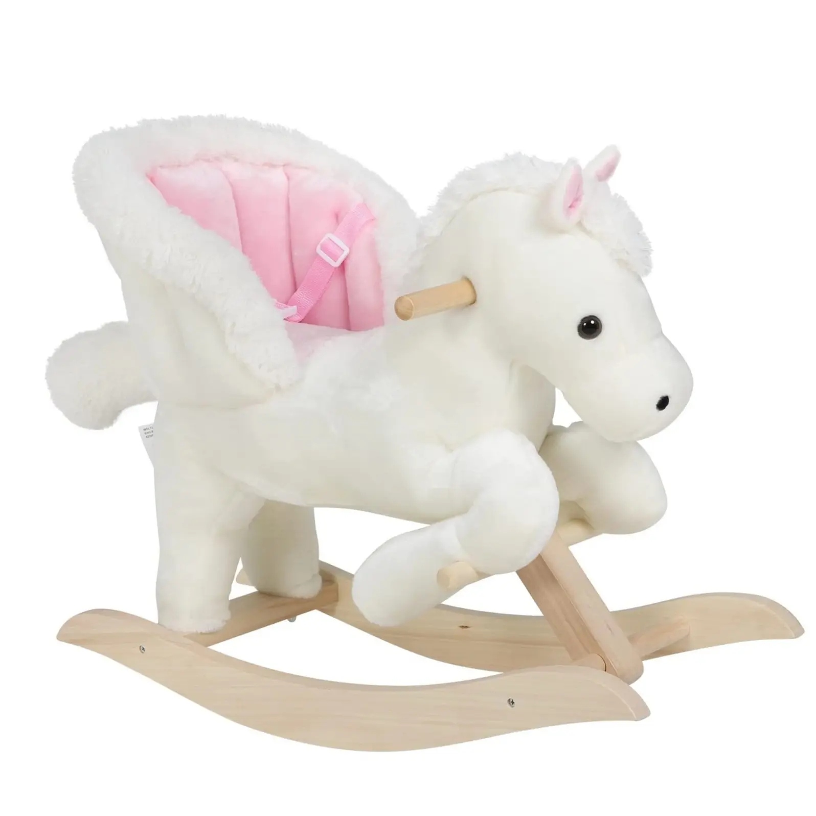 WOLTU Baby Rocking Horse Wooden Toddler Rocking Toy with Sound and Seat Safety Belt Plush Ride on Horse Kid Rocker Child Rocking Animal Gift for 1-3 Years Old, White and Pink, KSF001