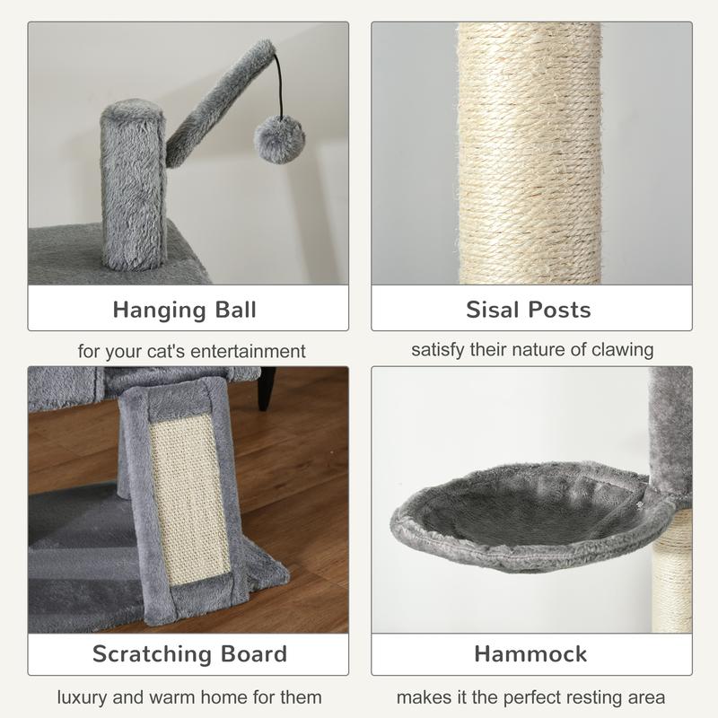PawHut 270cm Floor To Ceiling Cat Tree Cat House Scratching Post for Indoor Cats Hammock Hanging Ball Activity Center Grey 5
