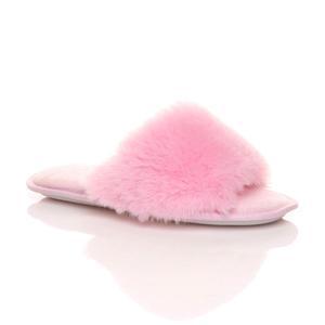 Womens ladies fluffy indoor memory foam washable peep toe slippers slides size  - V4115 0