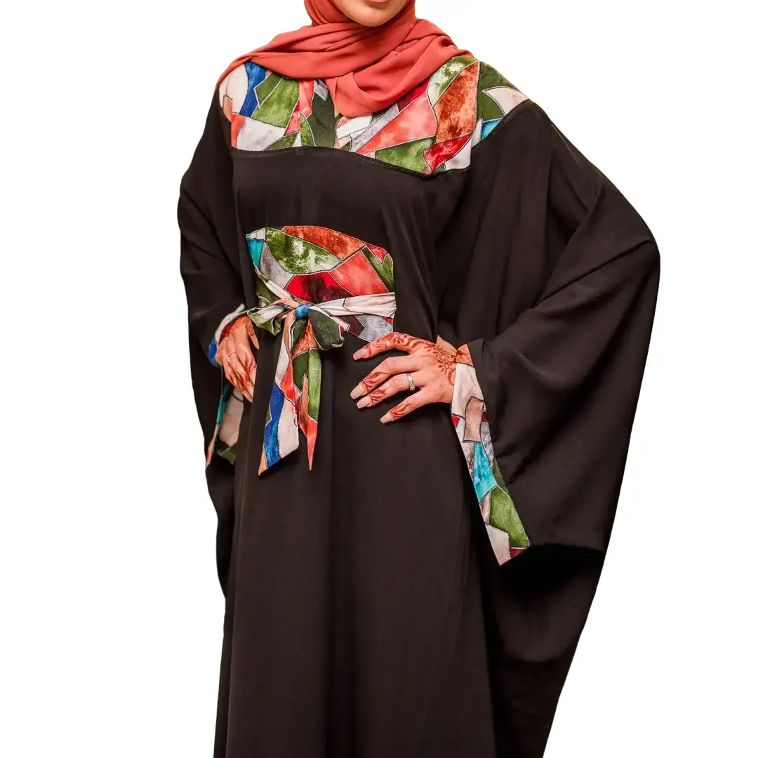 Farasha Style Butterfly Abaya with Stained-Glass Effect Print, One Size Fits All