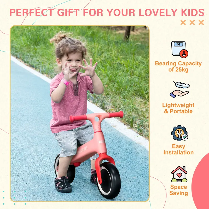 AIYAPLAY Toddler Balance Bike, Adjustable Seat Height, Lightweight Frame for Easy Control, Ideal for 1.5 - 3 Years Old, Pink | Aosom UK 6