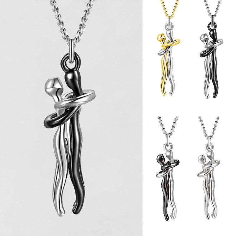 Love Hug Necklace Unisex, Heart and Hug Design, Stainless Steel, jewellery gift necklace, couple pendant, friendship, gold plated, tiktok shop jewelry anxiety promise fidget 1