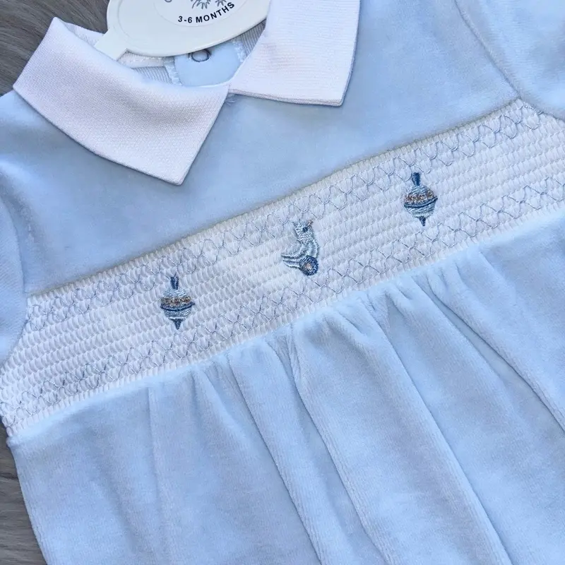 Baby boys velvet sleepsuit 1