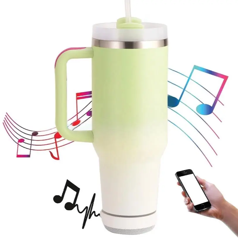 40oz Bluetooth Tumbler Mug With Stainless Steel Straw, Type-C Rechargeable Smart Portable Cup, Reusable, Heat Resistant, Quality Speaker Sound Water Bottled, Drinkware Travel coffee Flask, Best insulated mugs