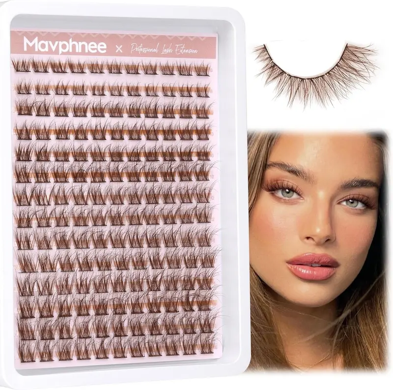 Mavphnnee Brown Lash Clusters - Natural Lash Extensions (168 Pcs, C Curve) for Everyday Wear - Makeup, Cosmetic Eyelashes Synthetic 2