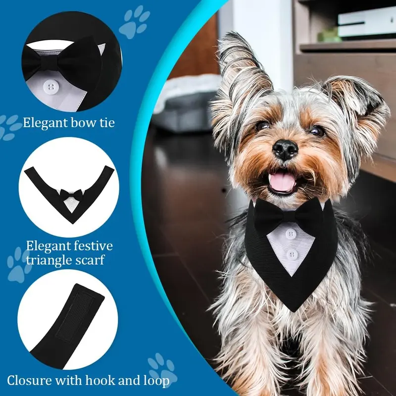 Dog Tuxedo, Formal Dog Wedding Bandana Adjustable Pet Collar with Bow, Small, Medium and Large Dog Wedding Clothing, Birthday Gifts for Dogs 1