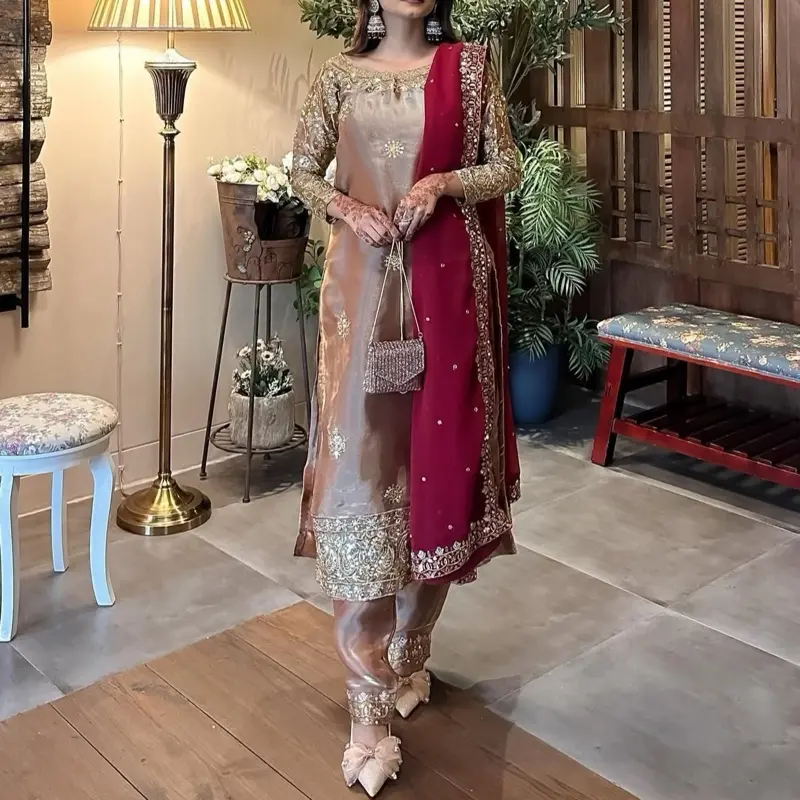3-Piece Salwar Kameez Readymade Collection | Fancy Kurti with Embroidery, Bottom & Dupatta for Party, Wedding, Eid & Festive Occasions Traditional Womenswear south Asian Comfort Clothing dresses mehndi dress indian pakistaniclothes pakistani Silk suit sti 5