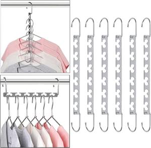 6pcs Space Saving Hangers Stainless Steel Durable Magic Hangers for Clothes Portable Wardrobe Storage Organiser for Trouser Coat and Suit Hanging Hook hangers