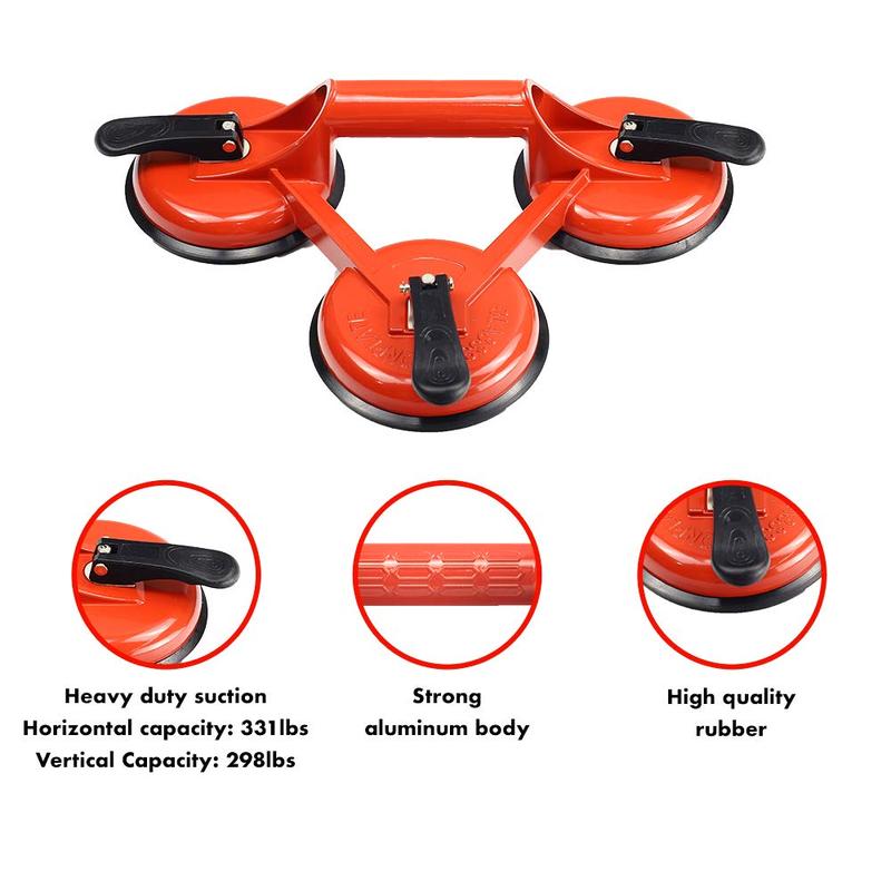 Triple Suction Cup Lifter-Heavy Duty Aluminum Handles Tile Lifting Plate-Glass Puller/Gripper/Lifter Tool 3