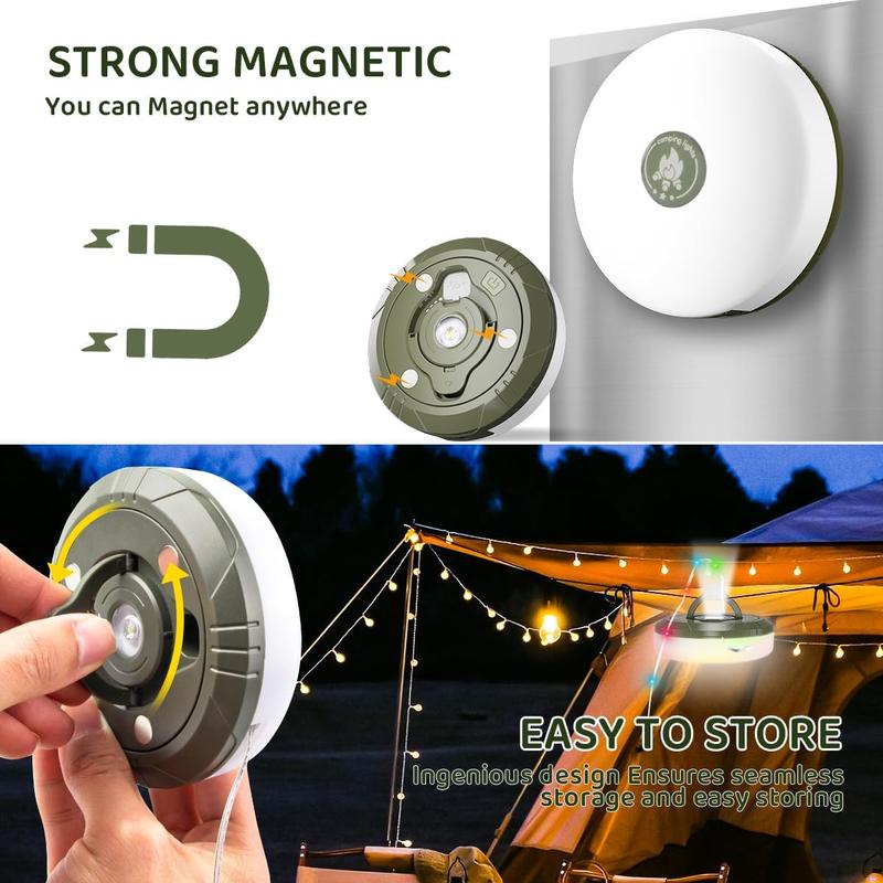 Product Introduction of （Local Warehouse)Camping String Lights, 2 in 1 Quick Rechargeable Tent  Storage Lamp with 8 Lighting Modes,Hanging Illumination Waterproof Portable LED Torch for Bedroom Yard Decor Christmas Camping Essential camping  light 14