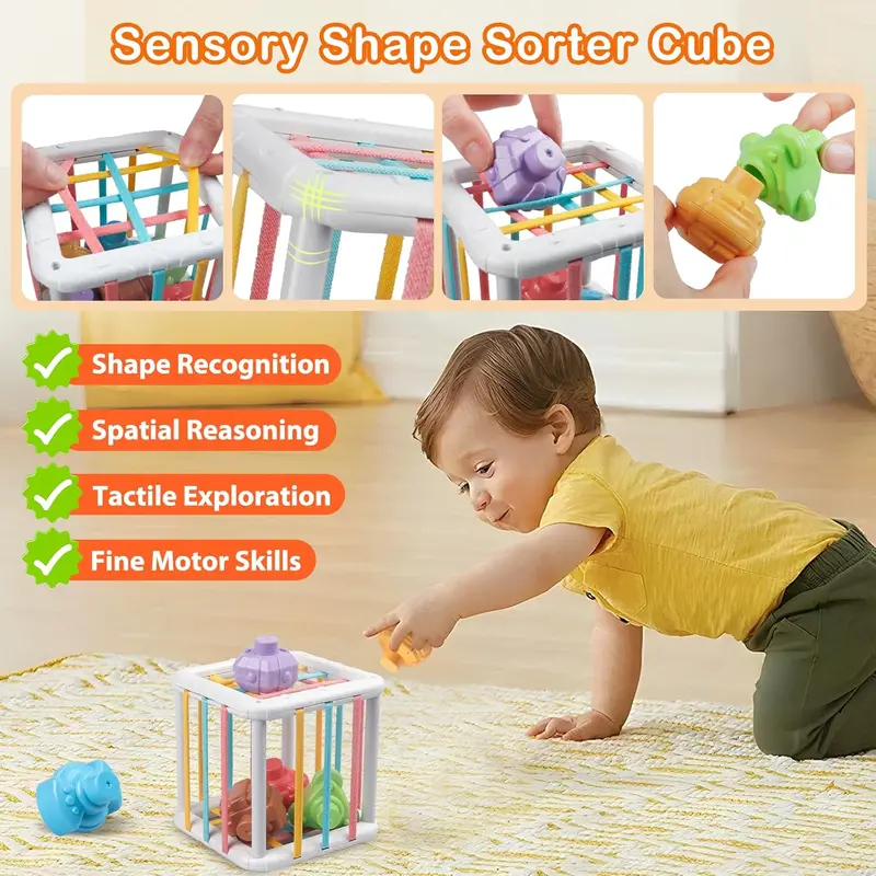 Baby Toys, Montessori Toys for Babies | Food-Grade Silicone - Sensory - Stacking - Shape Sorter - Blocks Cube - Developmental Toys 4