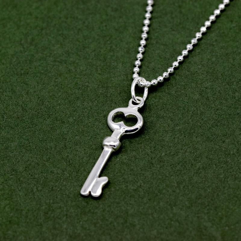 Genuine 925 Sterling Silver Key Pendant Necklace Ball Bead Chain 14"-24" 2