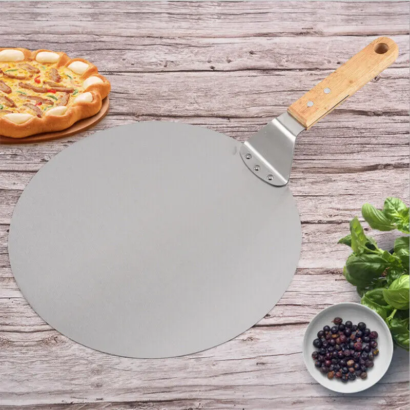 12Inch Stainless Steel Pizza Paddle Peel Bakers BBQ Oven Tray Wooden Handle 2
