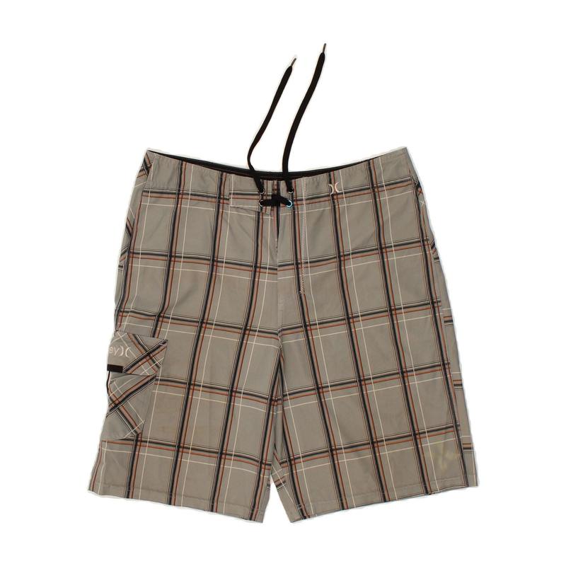 Pre-Owned Vintage HURLEY Mens Swimming Shorts Large Grey Check Polyester 1