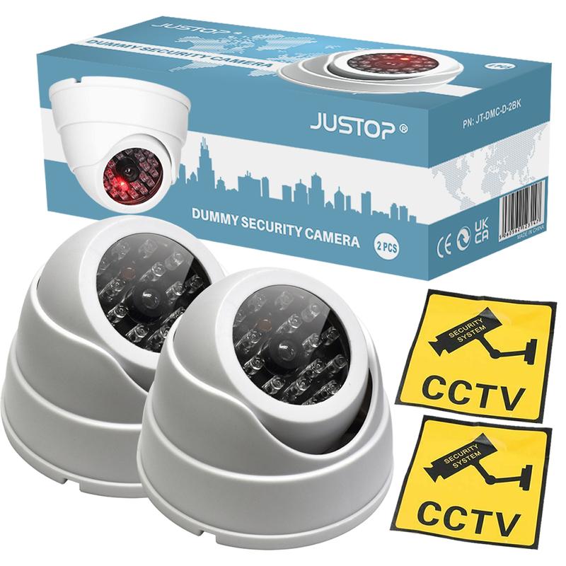 2x Dummy CCTV Cameras, Outdoor Fake Security Dome Camera With Flashing LED Lights, For Home And Business 0