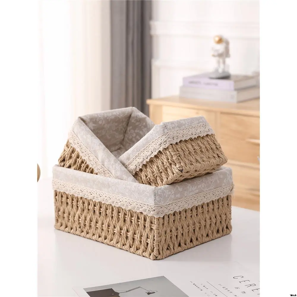 Storage for cosmetics, toys, kitchen, snacks, stationery, suitable for, retro style, storage box, basket storage, storage box woven handmade desktop piece 1