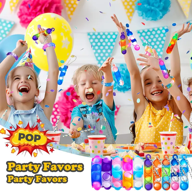 30 Pcs Fidget Toys Pack Party Bag Fillers, 15 x Pop Bracelet It & 15 x Poppet Keyring, Pinata Christmas Eve Box Stocking Fillers Kids Hen Party Favours Xmas Gifts Sensory Toys for Girls Boys 1