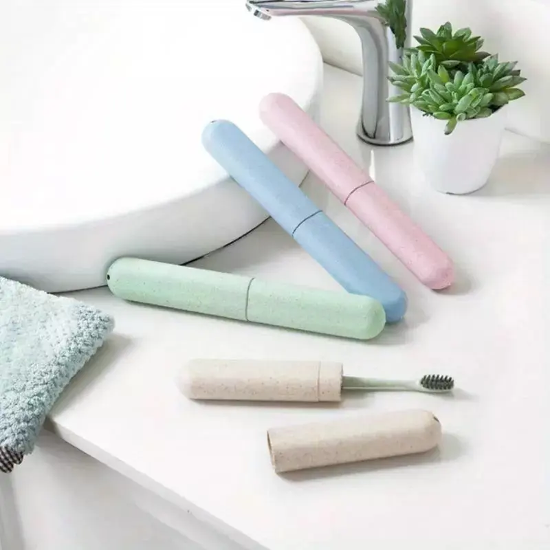 4 Pcs Eco Wheat Straw Toothbrush Travel Covers Holder Store Clean Brushes Holiday 1