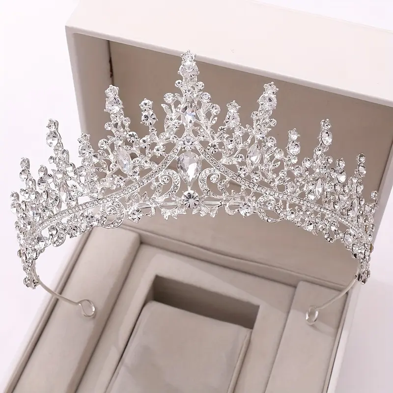 Royal Court Style Full Diamond Rhinestone Leaf Crown - Elegant Bridal & Princess Tiara for Birthday Parties and Performances - Hand Wash Only, Fashion 1