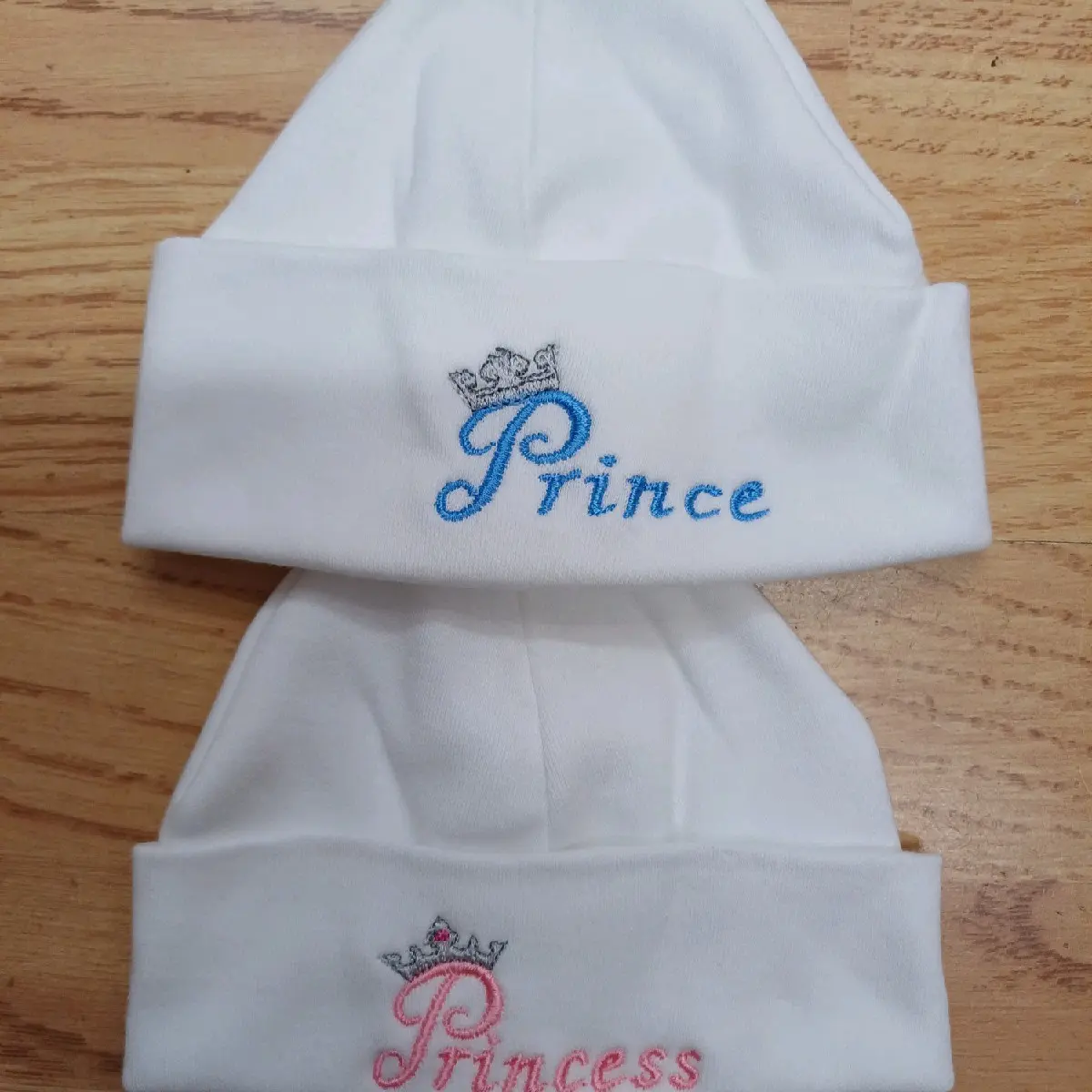 baby boy or girls  100% cotton hat embroidered  with prince or princess  size newborn