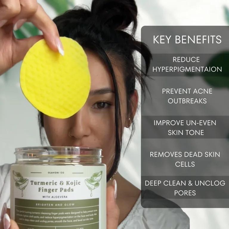 Kojic Acid and Turmeric Exfoliating Cleansing Pads with Aloe Vera SkinCare moisturiser Serum Brightening Daily Discoloration Sunscreen Smoother Radiance Lemon 2