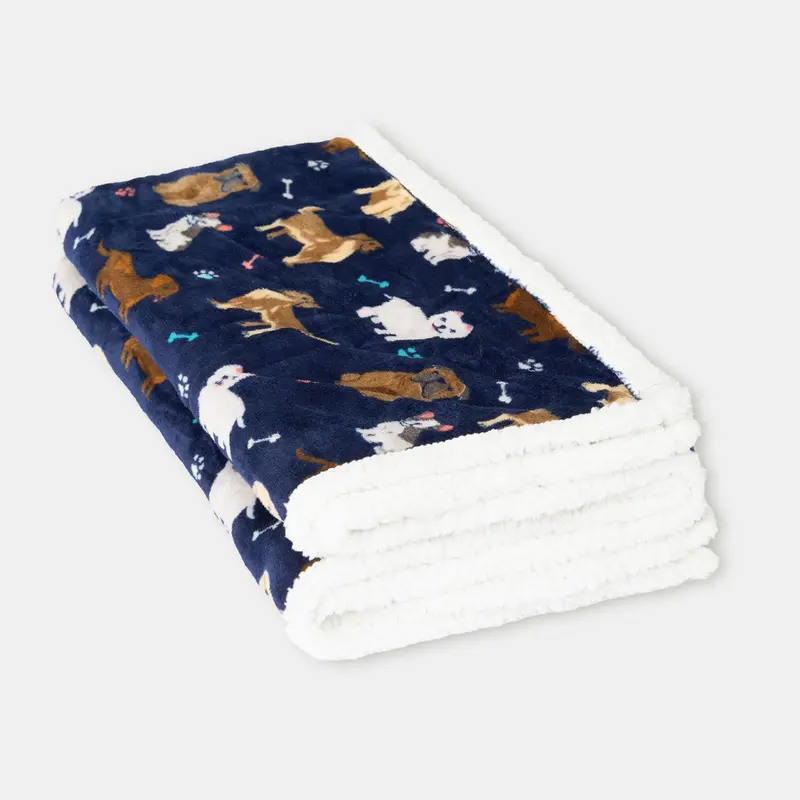 OHS Dog Print Sherpa Reverse Pet Dog Cat Blanket Throw 6