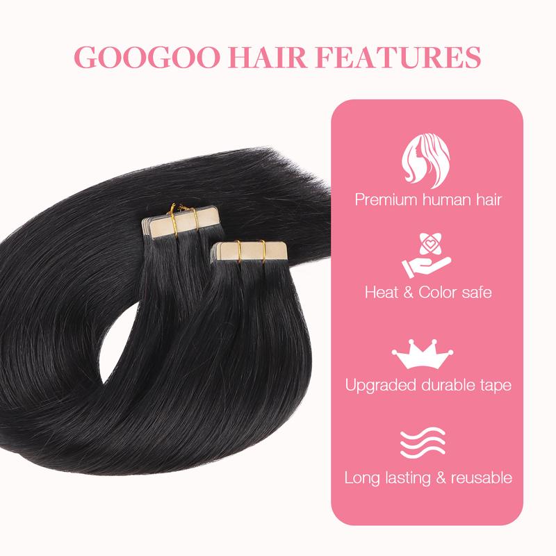 GOOGOO Hair Extensions Tape in Human Hair Natural Straight 2