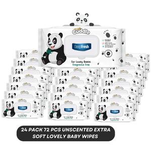 PANDA CUDDLE Deep Fresh Extra Soft Unscented Baby Wipes, 24 Packs, 72pcs, Alcohol-Free, pH Balanced, Hypoallergenic and Paraben-Free
