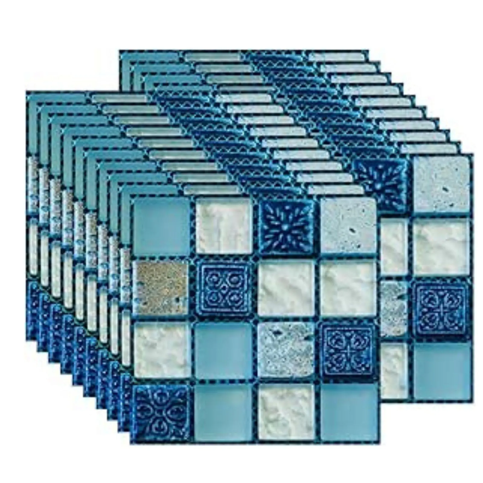 20PCS Blue Mosaic Style Decorative Tile Stickers, 10x10cm, Self Adhesive Wallpaper, Waterproof, Peel and Stick on, Perfect for Kitchen, Bathroom, Room Transformation and Decor Pack Ornaments