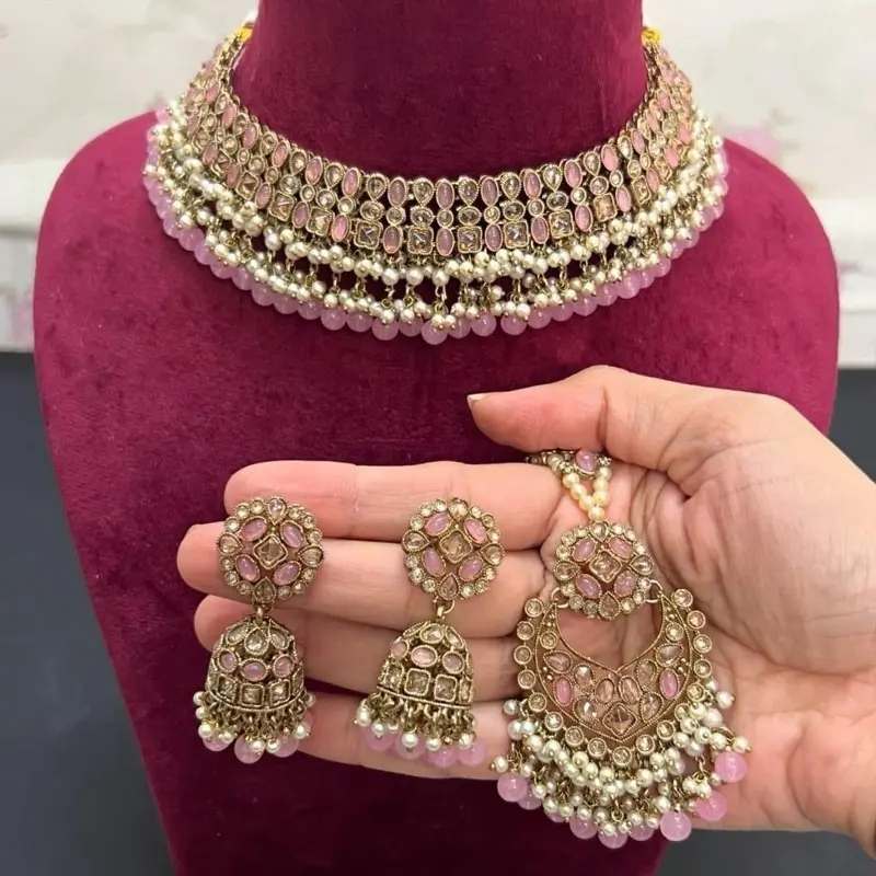 Jhumka Tikka Set for Women - Traditional Indian Jewelry pakistan jewellery mehndi s kundan i desi wedding sale necklace 2