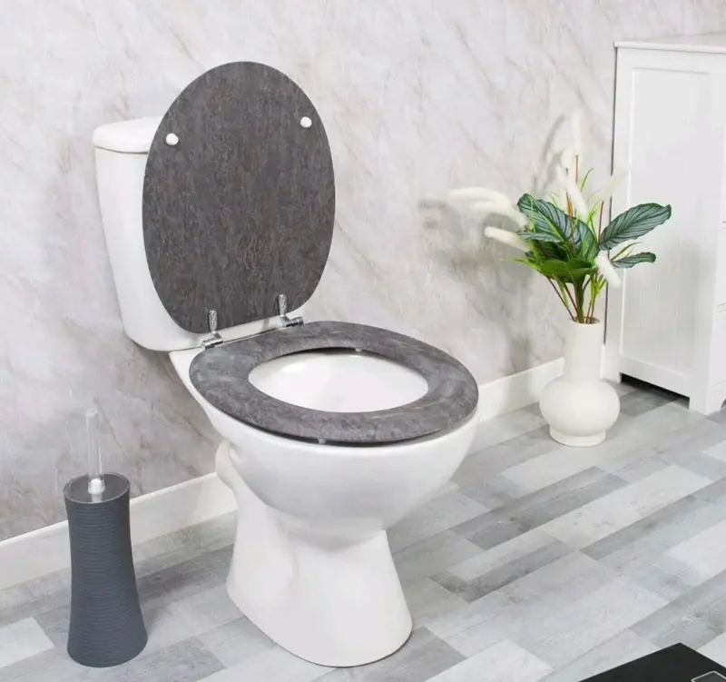 Slate Grey Effect Toilet Seat Strong Chrome Hinges Standard Loo Seat With Fitting 7