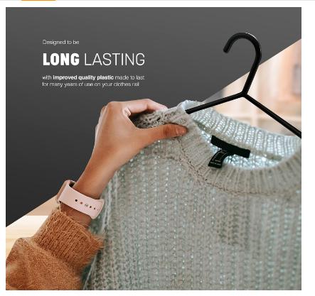 Adult Plastic Coat Hangers - 25pk, Black Colour, Strong Clothes Hangers for Clothes Rail & Closet, Clothing Hanger with Suit Pants Trouser Bar and Clips, Space Saving, 37.5 cm Wide 4