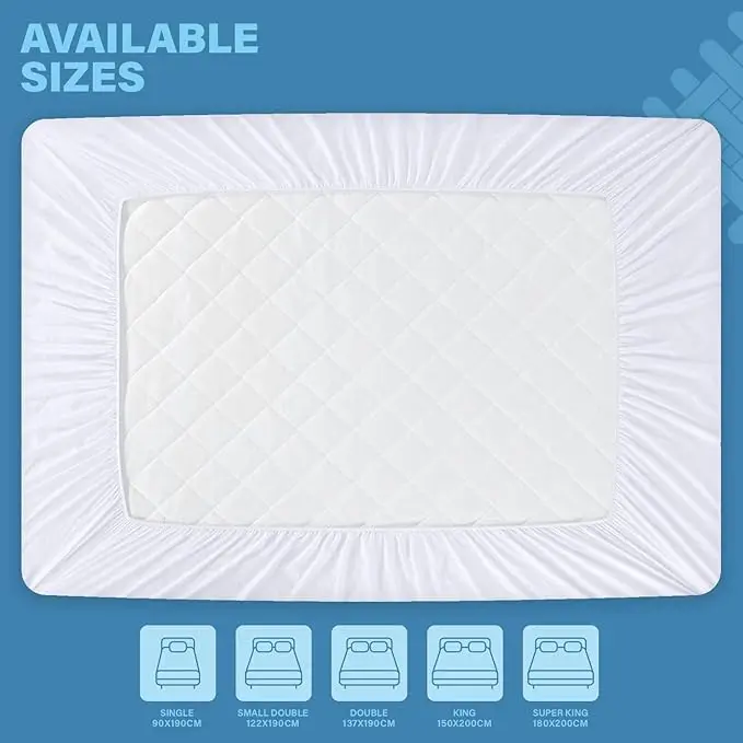 100% Waterproof Mattress Protector | Soft Terry Towel Cotton Mattress Cover | Anti Allergy, Noiseless, Super Absorbent and Breathable | Extra Deep 40 cm Fitted Style Skirt | Machine Washable Mattress Cover all Sizes | 8