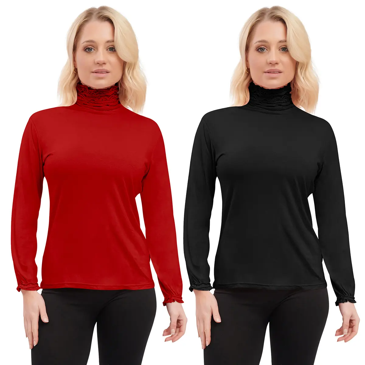 Love My Fashions Women's Plain Ruched Frill Roll Neck Long Sleeve Tunic Viscose Top Casual outfits