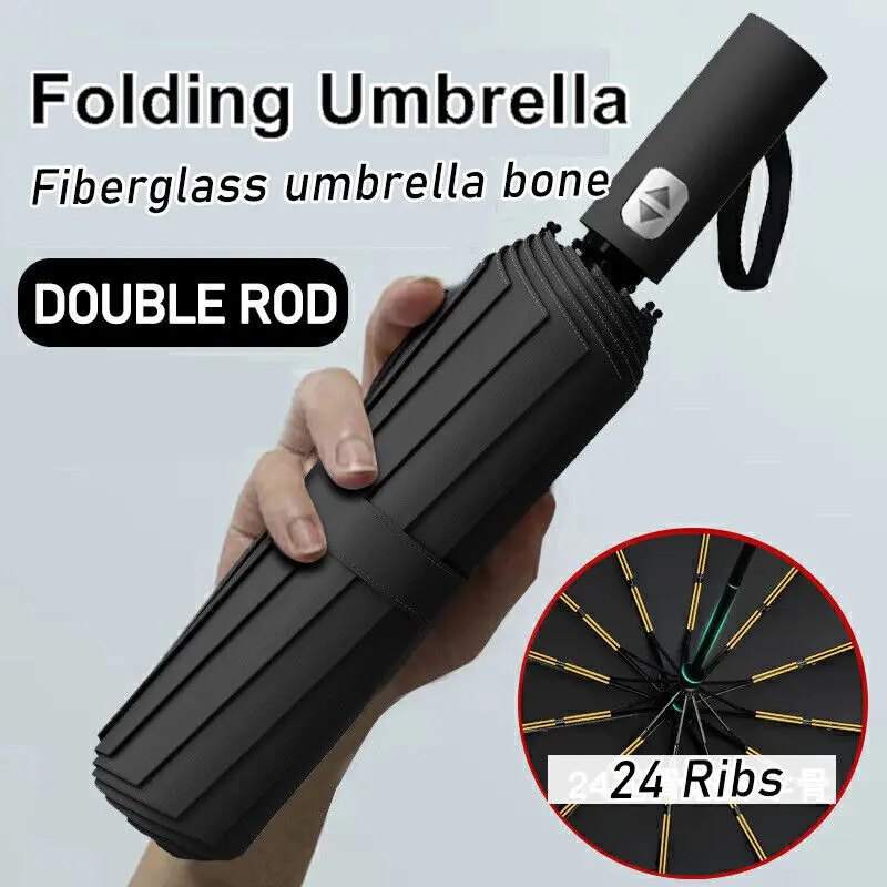 Extra Strength foldable 24 Rods Umbrella Fully Automatic Large UV Protect Rain 8