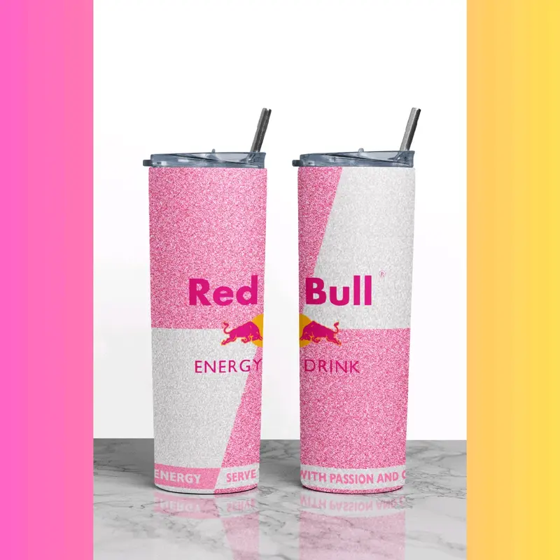 Pink Glitter Energy 20oz Tumbler with Metal Straw and Lid 1