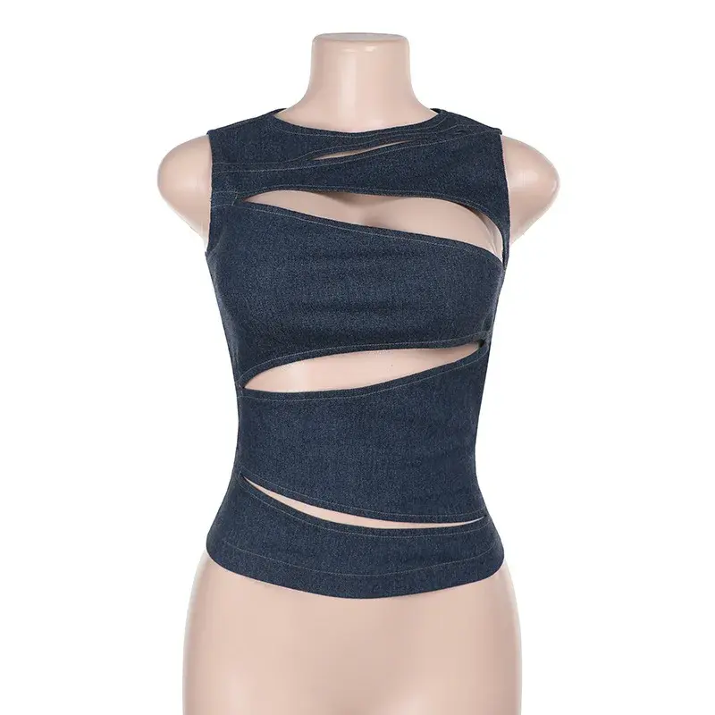 Talenza Women's Sleeveless Round Neck Vest Summer Solid Color Hollow Slim Vest Top Fashion Sexy Streetwear Women's Slim Vest Top Womenswear Comfort Basic Black Casual Minimalist 4