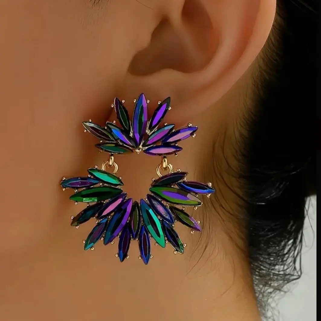 14k Gold Plated Sparkling Flower Design Statement Earrings for Women - Perfect for Daily Outfits and Parties
