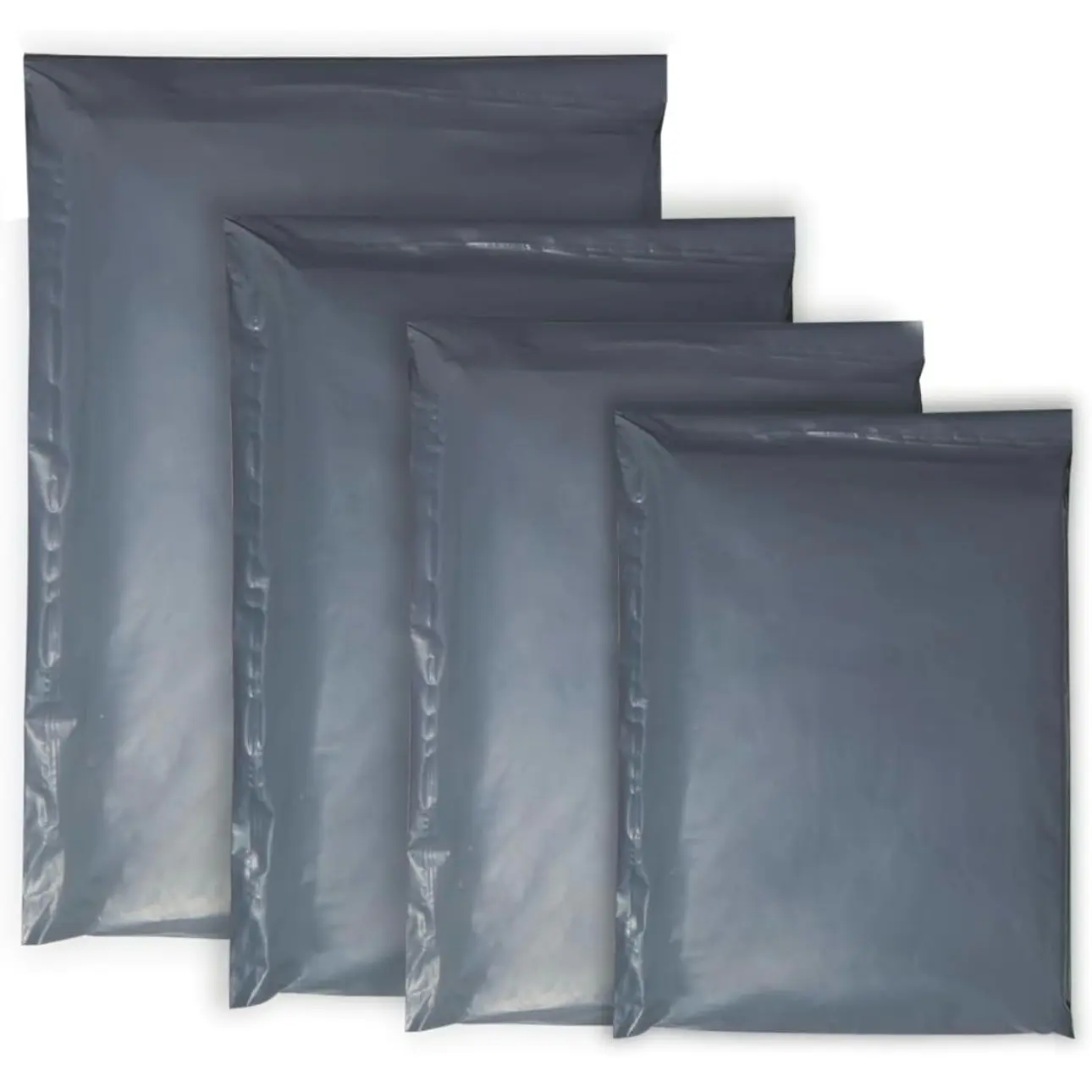 60 Mixed Strong Grey Mailing Bags, Self Seal, Sizes 4.5*7, 6.5*9 Or 9*12, 10*14, 12*16, Tamper-Proof Plastic Packaging for Mailing, Postage, Shipping & Delivery, Grey (4 Sizes, Small to Large, 15 each) bag