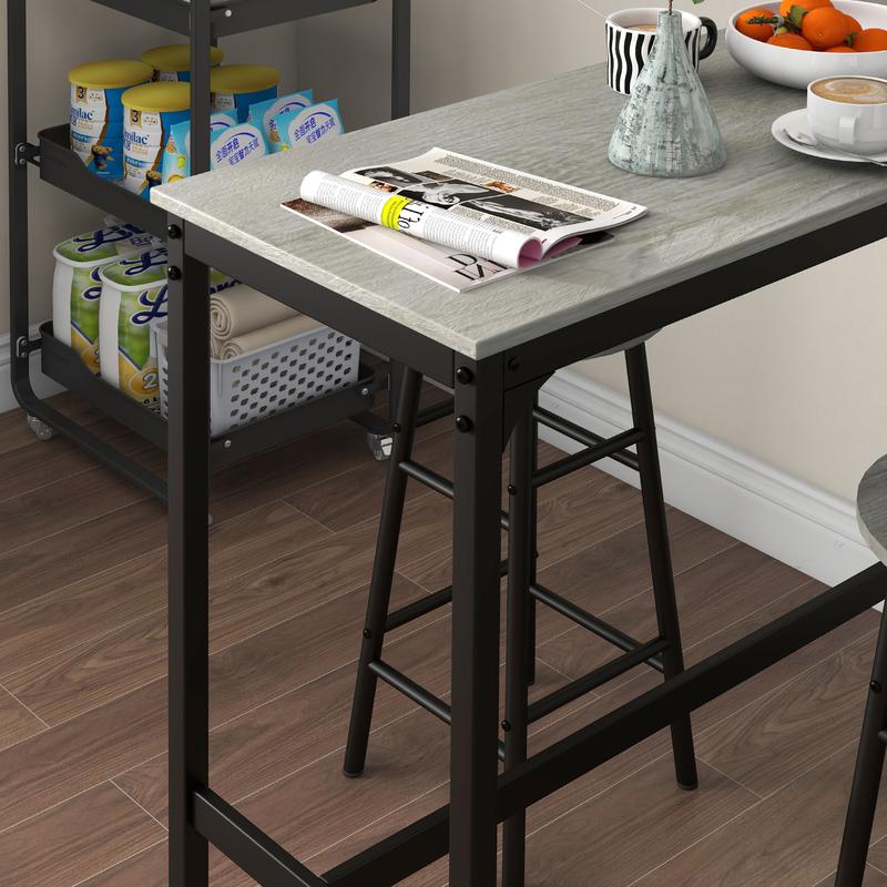 HOMCOM 3 Piece Bar Table Set with 2 Stools, Industrial Bar Table and Stool Set, Dining Table and Chair Set for Small Space, Grey 6
