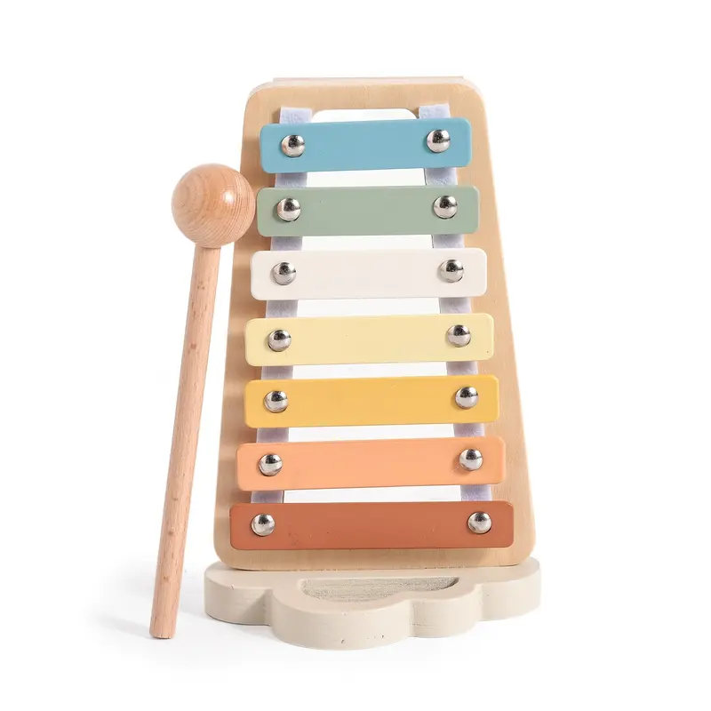 Wooden Early Education Music Cloud Piano Toy with Sun Rattle and Moon-Shaped Hand Drum for Christmas, Halloween, Thanksgiving, and Birthday Gifts 5