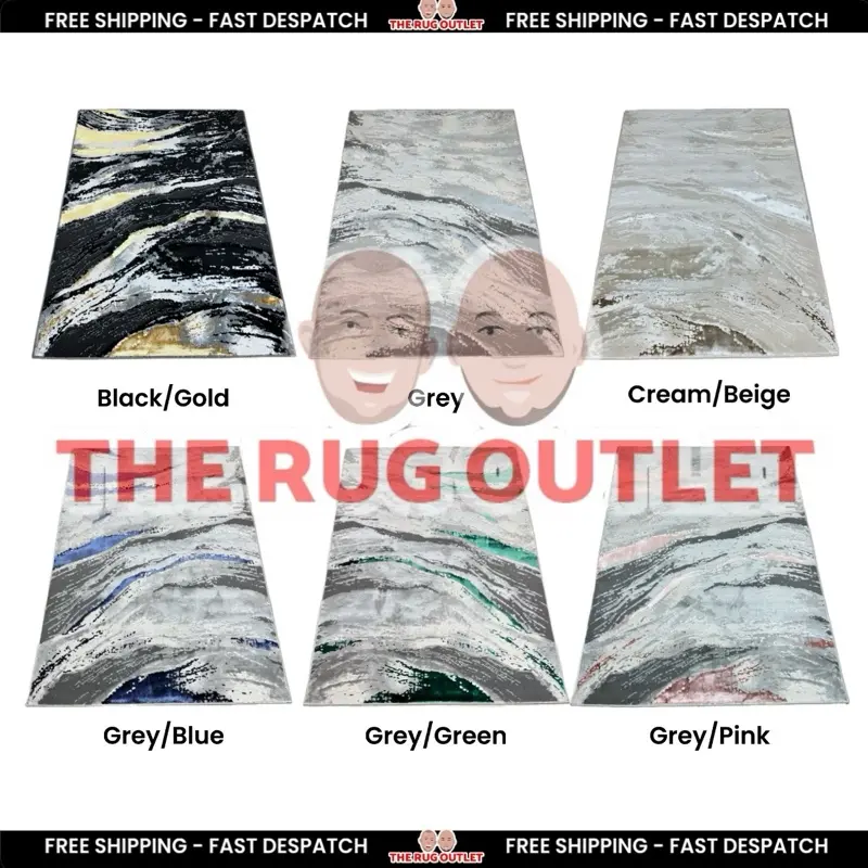 BRAND NEW - Napoli Marble Collection Rug - High Shine, Luxuriously Soft Stylish Design, Hard Backed