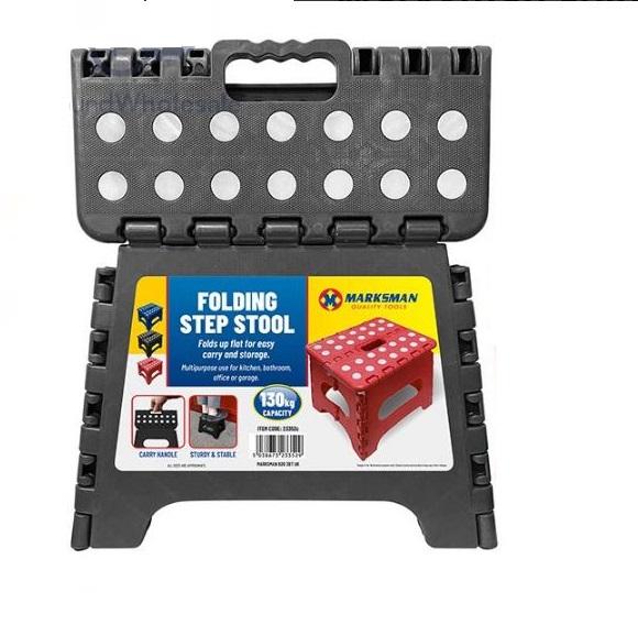 UK Made MARKSMAN Heavy Duty Plastic Foldable Step Stool for Bathroom, Garden, and Outdoor Activitie 23 x 19 x 19 (W x H x D) cm GREY 1