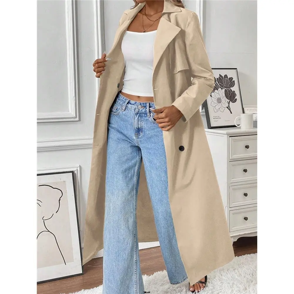 Buttoned mid-length Raffiné a women's casual double-breasted trench coat