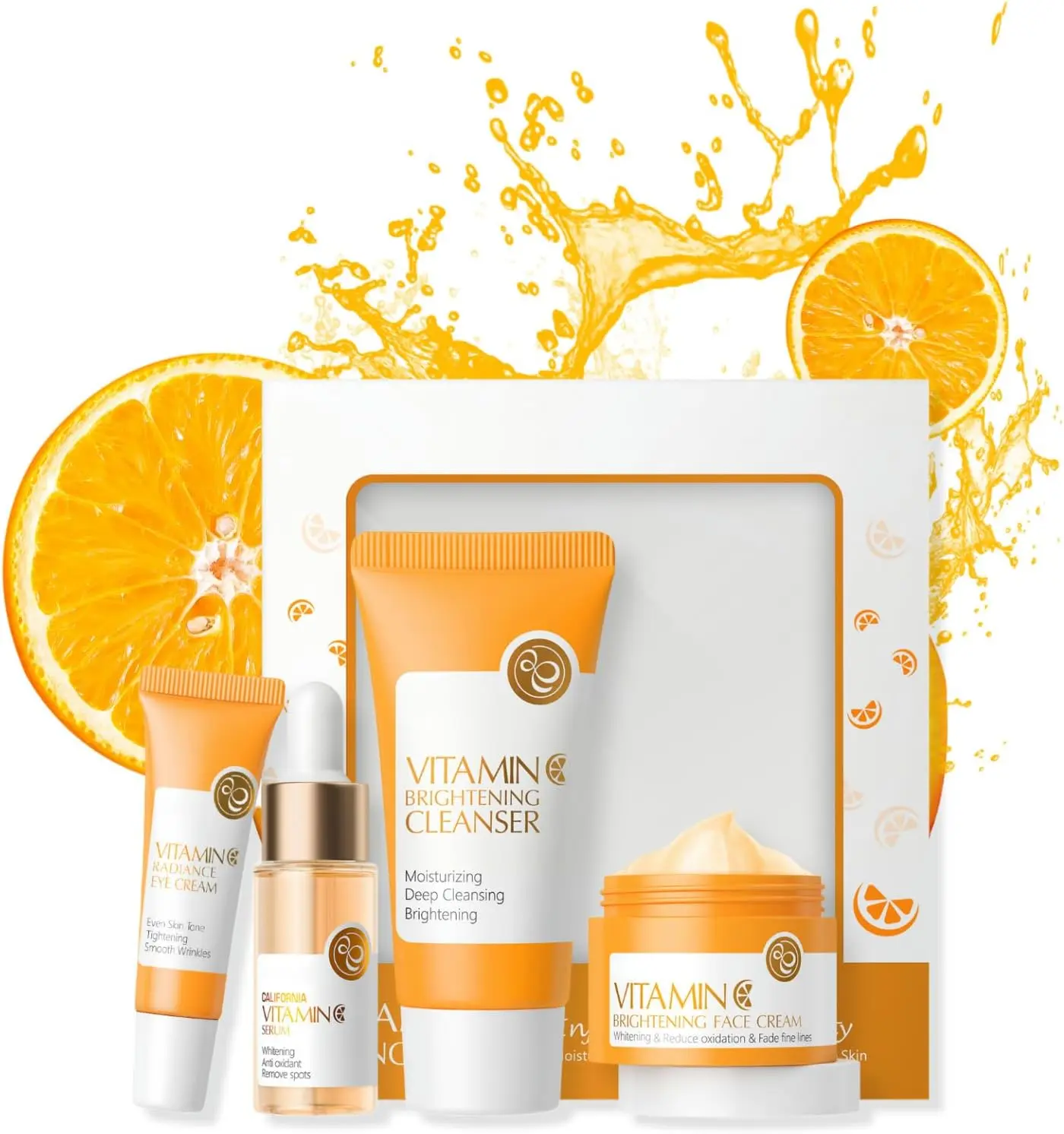 4pcs Vitamin C Skincare Set, Skin Care for Teenage Girls Gift Set, Facial Skin Care Sets & Kits with Cleanser, Face Cream, Face Serum,Eye Cream for Anti-Aging, Brightening