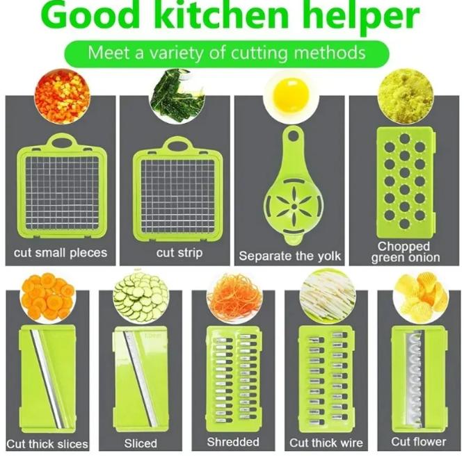 Multifunctional Vegetable Chopper Slicer with Interchangeable Blades and Storage Basket - 15 Pieces for Kitchen Tasks - Utensils, Peeling 2