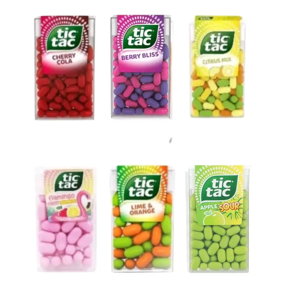 tic tac candy 18g . Choose the flavour you want  limited edition sprite lemon-lime , mint, orange, citrus mix and cherry cola Sweet candy Snack Bonbon
