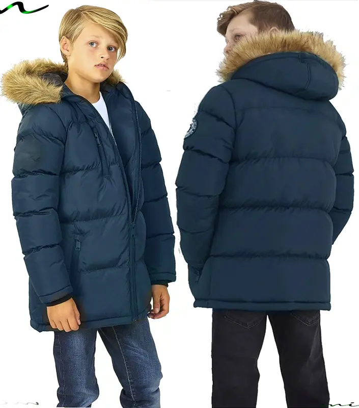NEW BOYS COATS KIDS BACK TO SCHOOL FUR HOODED PARKA JACKET WINTER WARM COAT SIZE 8