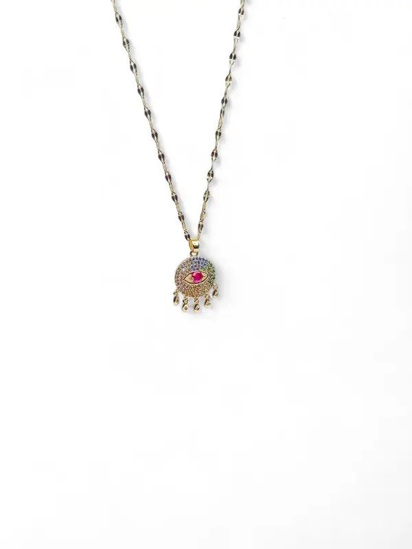 Anisa Multicoloured Crystal Evil Eye Necklace | Stainless Steel 3