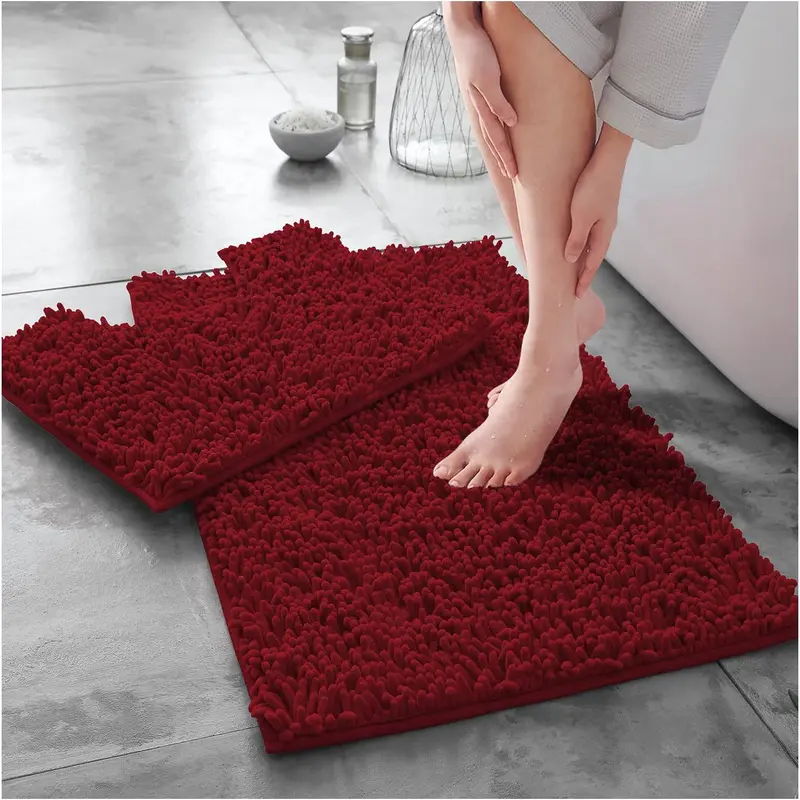Loop 2 Piece Bath Mat Set, Non Slip Super Absorbent Microfibre Chenille Bathroom Mat Set,  Rug Mat, Regular and Extra large 1